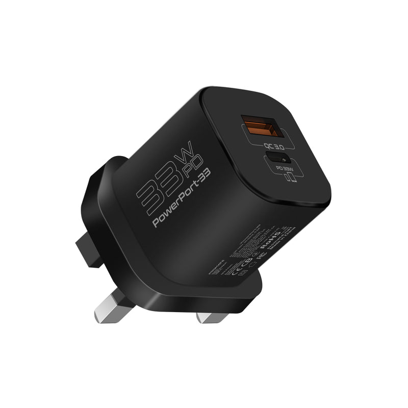 Promate 33W Power Delivery GaNFast™ Charging Adapter (PowerPort-33.UK-BK)