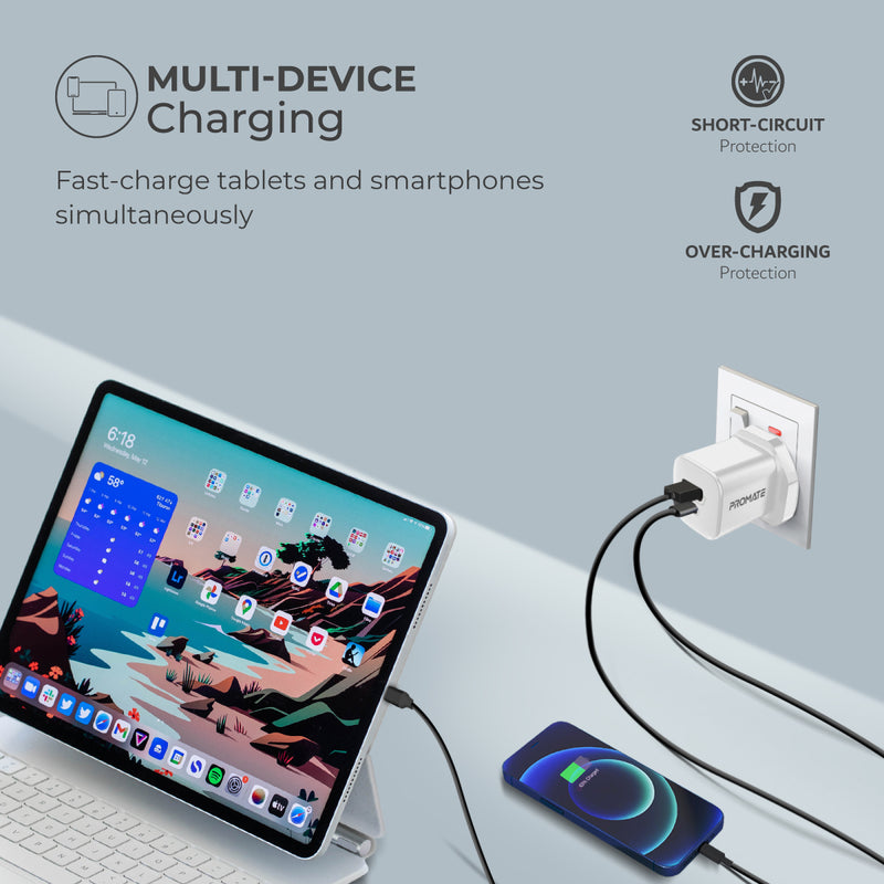 Promate 33W Power Delivery GaNFast™ Charging Adapter (PowerPort-33.UK-WT)