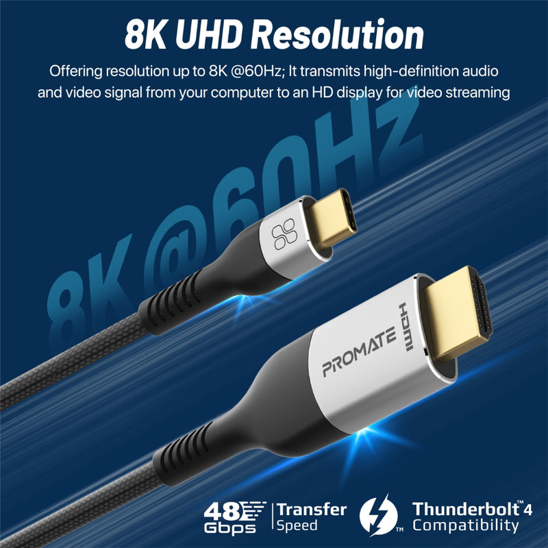 Promate 8K CrystalClarity™ USB-C to HDMI Cable (MediaCord-8K)