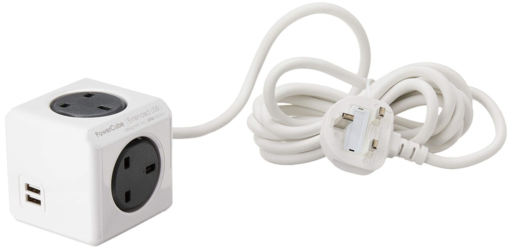 Allocacoc PowerCube Extended USB 3m cable SURGE UK (7424/UKEUPC)
