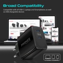 Promate 65W Super Speed GaNFast® Charging Adapter with Dual USB Ports (PowerPort-65)