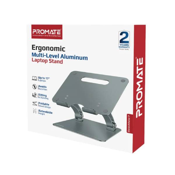 Promate DeskMate-7.GREY Ergonomic Multi-Level Aluminum Laptop Stand