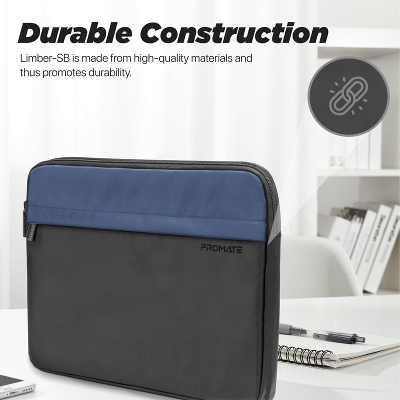 Promate LIMBER-SB.Blue Lightweight 13" Tablet Sleeve with Front Storage Zipper