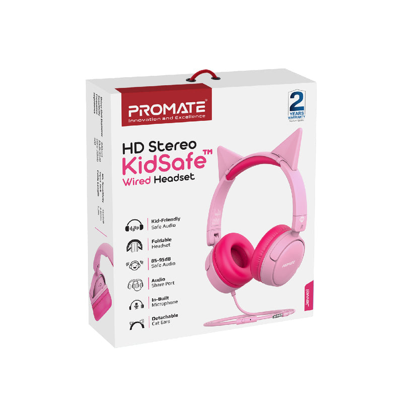 Promate HD Stereo KidSafe Wired Headset (JEWEL.BUBBLEGUM)