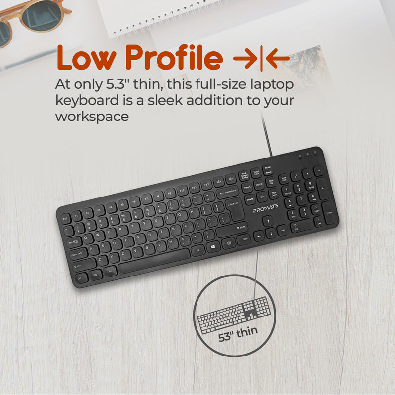 Promate Quiet Key Wired Compact KeyBoard & Mouse COMBO-KM1.BK/AE