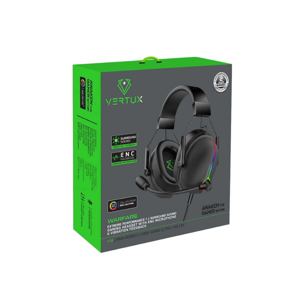 Vertux 7.1 Surround Sound Wired Gaming Headset WARFARE