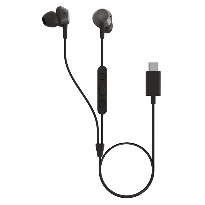 Philips wired in-ear headphones with mic (TAE5008BK/00) USB-C, 3-button in-line remote, Powerful Bass,10mm, 1.2m cable,  Silicone ear tip, Black