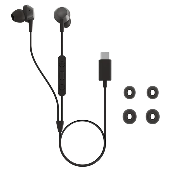 Philips wired in-ear headphones with mic (TAE5008BK/00) USB-C, 3-button in-line remote, Powerful Bass,10mm, 1.2m cable,  Silicone ear tip, Black