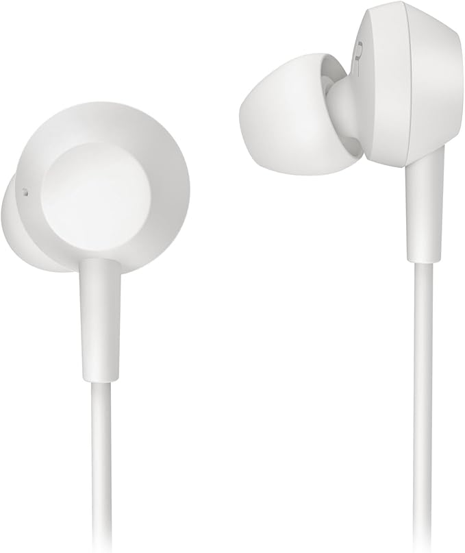 Philips wired in-ear headphones with mic (TAE5008WT/00) USB-C, 3-button in-line remote, Powerful Bass,10mm, 1.2m cable,  Silicone ear tip, White