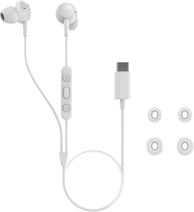 Philips wired in-ear headphones with mic (TAE5008WT/00) USB-C, 3-button in-line remote, Powerful Bass,10mm, 1.2m cable,  Silicone ear tip, White