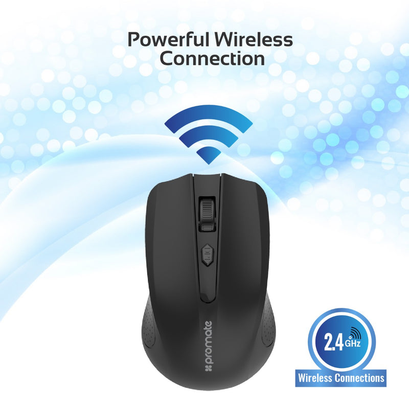 Promate 2.4GHz Wireless Ergonomic Optical Mouse CLIX-8.BLACK