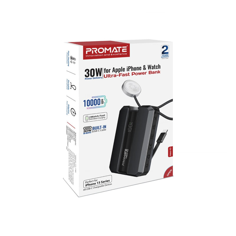 Promate 30W Power Delivery Smartphone & Apple Watch Charging Power Bank NEO-10.BLACK