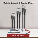 Promate 3Pcs High Tensile Strength Data & Charge USB-C Cable kit (CableKit-CC)