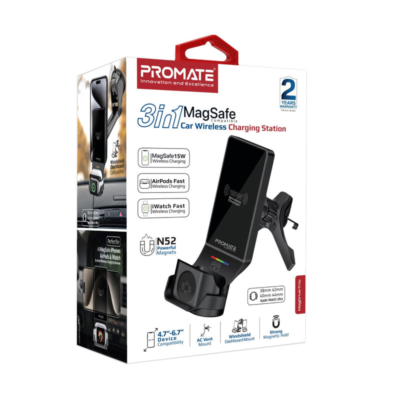 Promate Car Charger MagDrive-Trio.Black