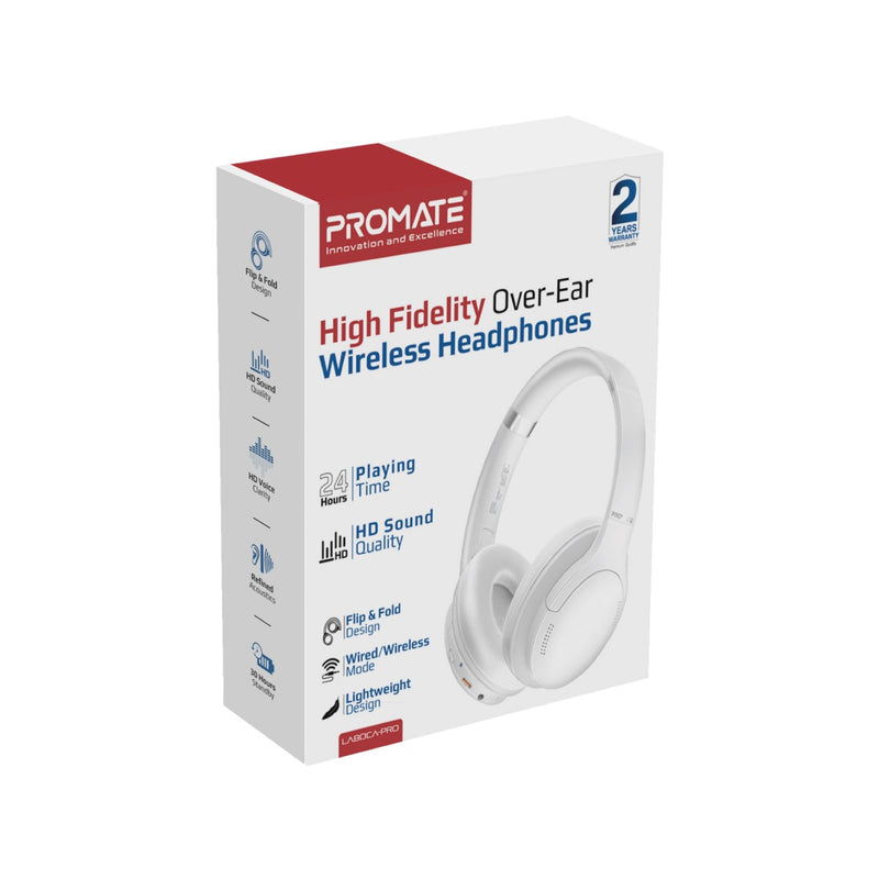 Promate Headphones High Fidelity Over-Ear Wireless Headphones (LABOCA-PRO.WHITE)