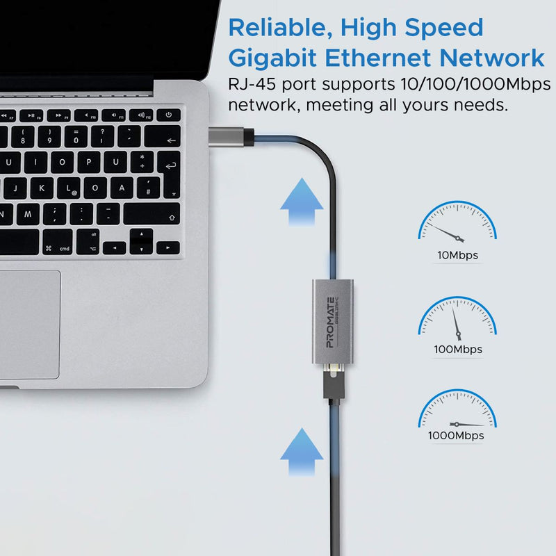 Promate High Speed USB-C to Gigabit Ethernet Adapter GIGALINK-C.GREY