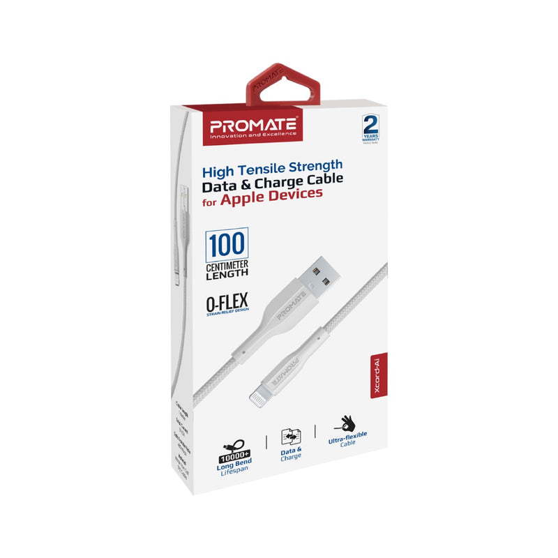 Promate High Tensile Strength Data & Charge Cable for Apple Devices (XCORD-AI.WHITE)