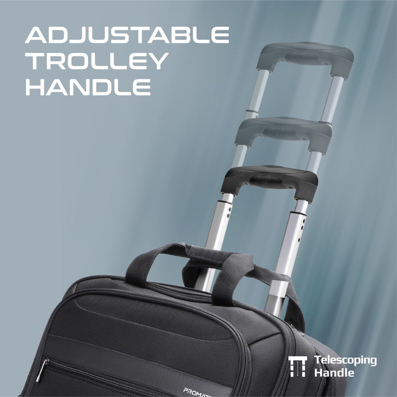 Promate PERSONA-TR Versatile Travel Trolley Bag for 16” Laptop with Multiple Compartments