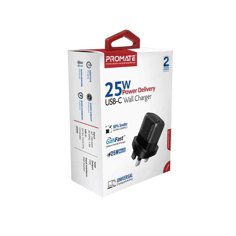 Promate POWERPORT-25AC.UK-WT 25W Power Delivery USB-C Wall Charger