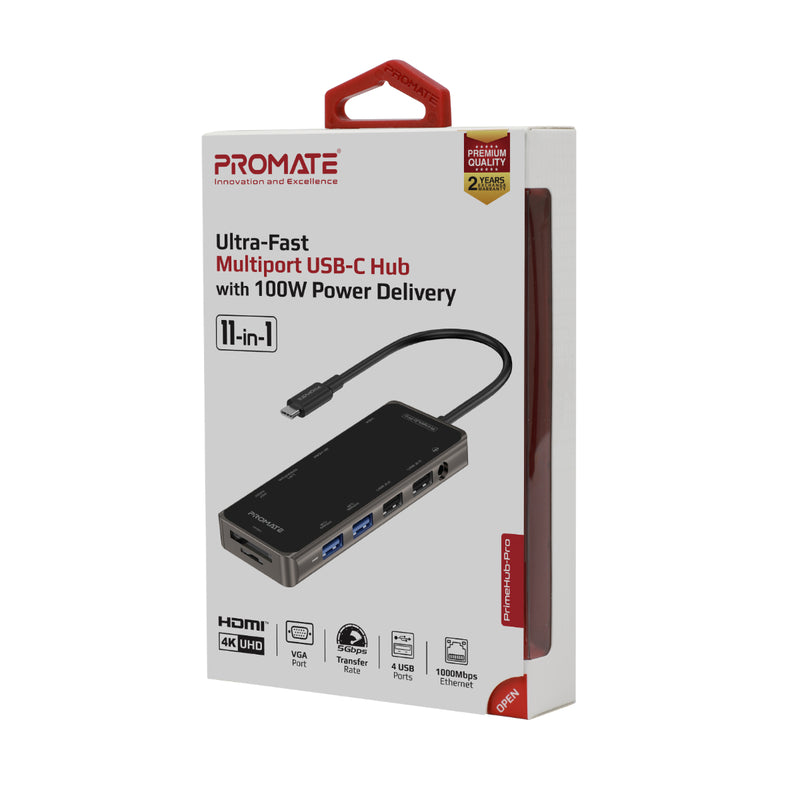 Promate PrimeHub Pro (USB-C, USB3.0, USB2.0, VGA, HDMI, Ethernet)