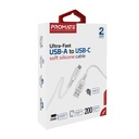 Promate Ultra-Fast USB-A to USB-C Soft Silicone cable (PowerLink-AC200)