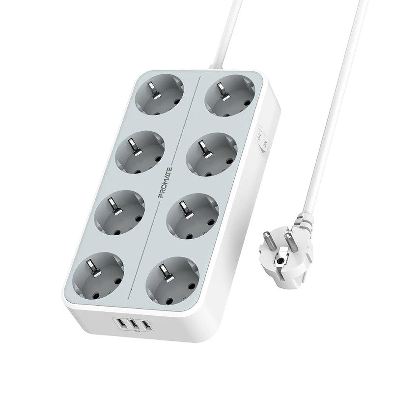 Promate Charger & Power 4 meters POWERCORD8EU-4M.WHITE(AC Socket, USB Ports)