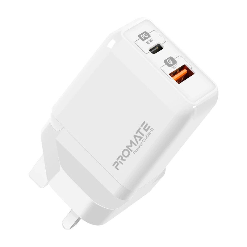 Promate Wall Socket Charger White POWERCUBE-2.UK-WT(USB-C,Quick Charging)