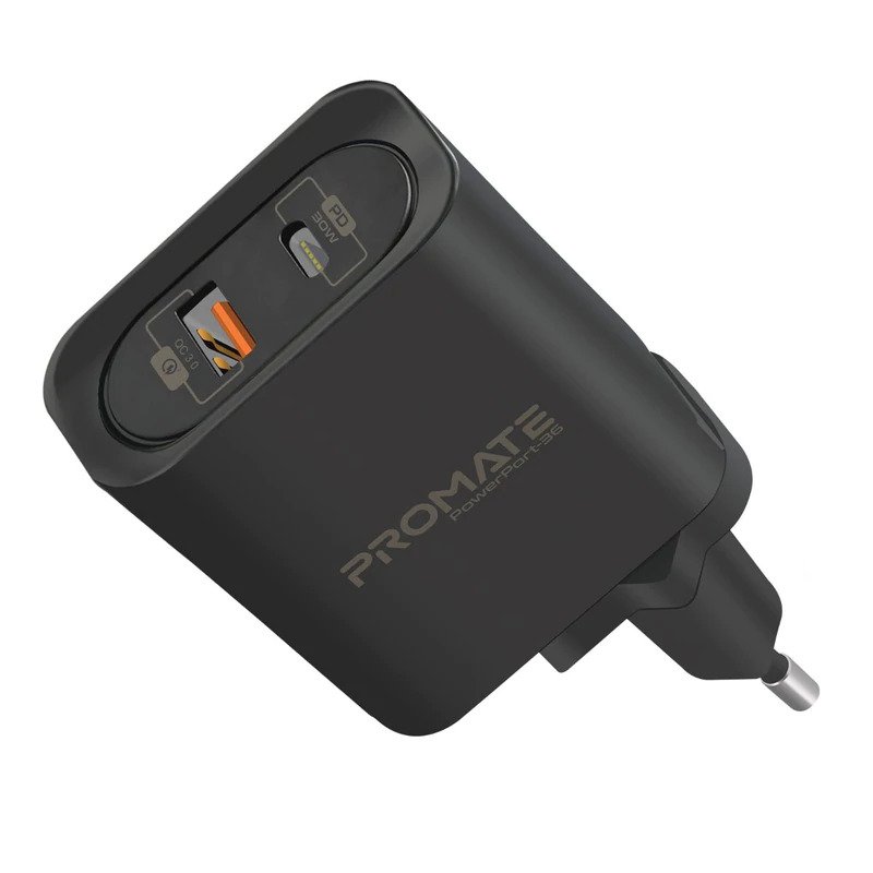 Promate Wall Socket Charger Black POWERPORT-36.EU-BK(USB-C,USB-A)