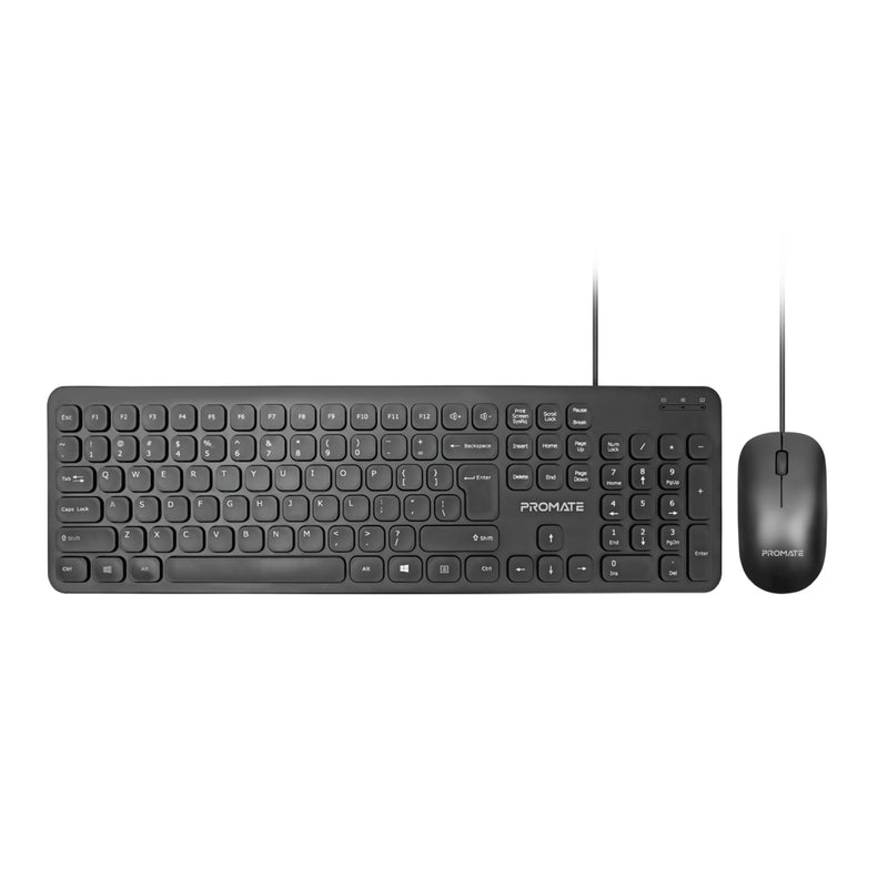 Promate Quiet Key Wired Compact KeyBoard & Mouse COMBO-KM2.EN