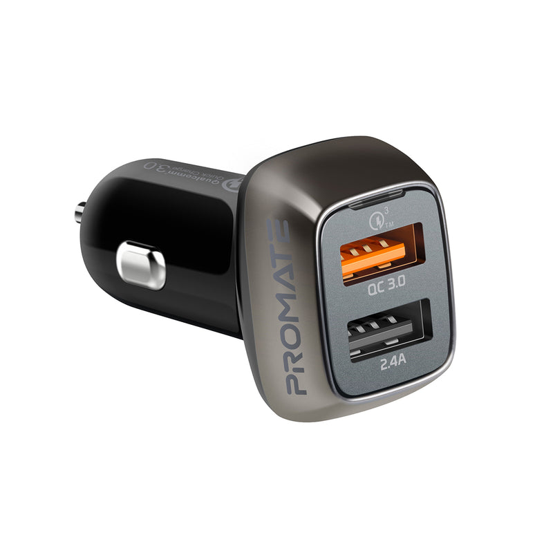 Promate Car Charger QC 3.0 with 30 Watt Dual USB Ports(SCUD-30)