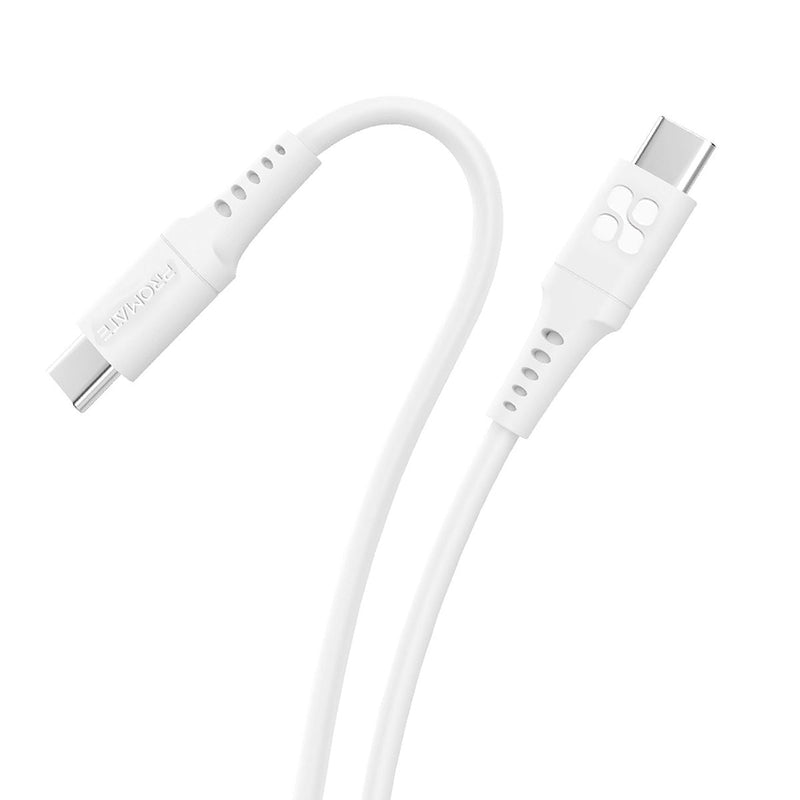 Promate 60W Power Delivery Ultra-Fast USB-C Soft Silicon Cable White (PowerLink-CC200)