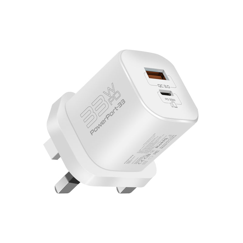 Promate 33W Power Delivery GaNFast™ Charging Adapter (PowerPort-33.UK-WT)