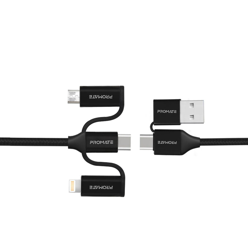 Promate 6-in-1 Hybrid Multi-Connector cable for Charging & Data Transfer (PentaPower.BLACK)