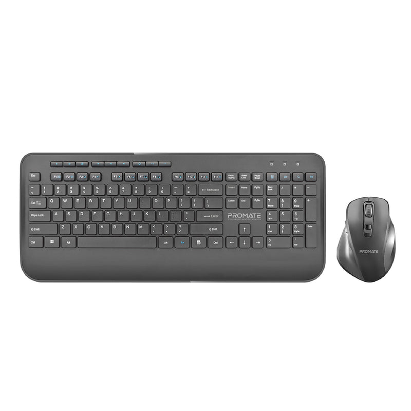 Promate Ergonomic Full-Size Wireless Keyboard & Mouse Combo with Palm Rest (PROCOMBO-8.BK/EN)