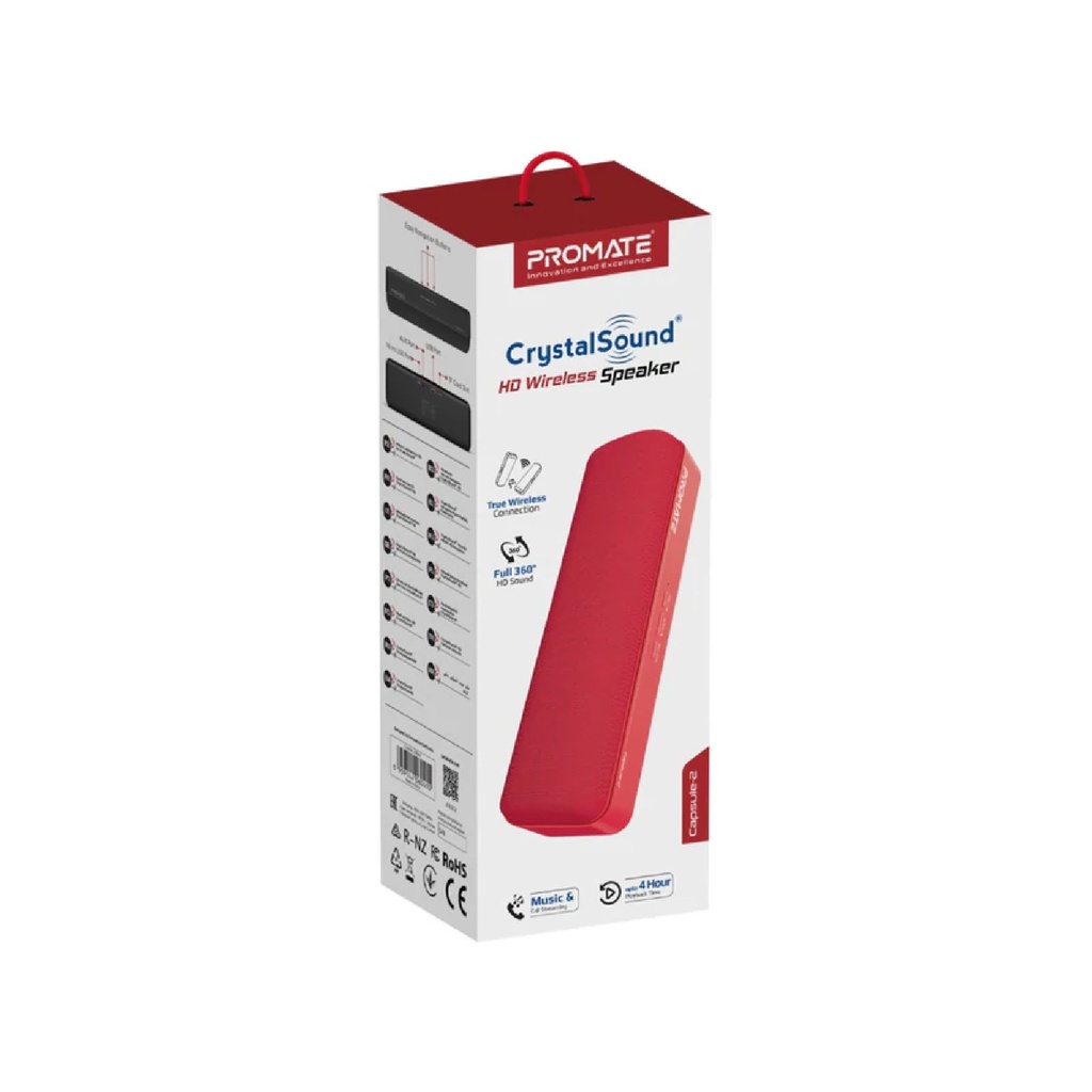 Promate CrystalSound® HD Wireless Speaker (CAPSULE-2.RED)