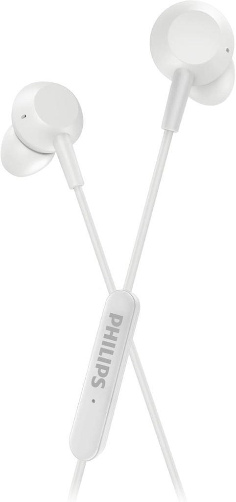 Philips wired in-ear headphones with mic (TAE5008WT/00) USB-C, 3-button in-line remote, Powerful Bass,10mm, 1.2m cable,  Silicone ear tip, White