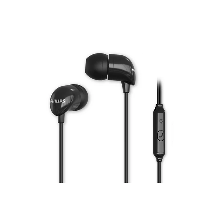 Philips Earphones with Mic (TAE1126BK/97) Dynamic bass, 10mm drivers, integrated microphone and call button, 3 interchangeable earcups, 1.2m Cable, Black