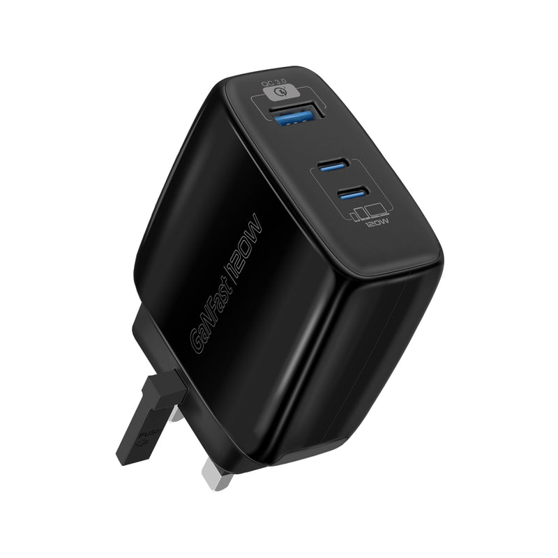 Promate 120W Super-speed GaNFast™ Charger with Power Delivery & Quick Charge 3.0 (POWERPORT-120.BLACK)