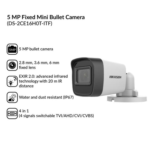 [HIK-CAM-2CE16H0T-ITF] HIK Camera Fixed Hd Bullet 1080P 20Mts IR (DS-2CE16H0T-ITF) 5MP