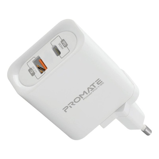 [PRO-CH-POWERPORT-36.EU-WH] Promate Wall Socket Charger White POWERPORT-36.EU-WH(USB-C,USB-A)