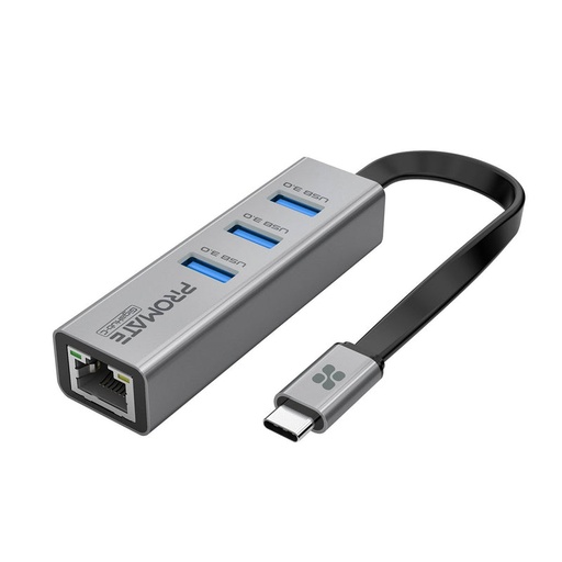 [PRO-HUB-GIGAHUB-C] Promate Multi-Port USB-C Hub with Ethernet Adapter (USB 3.0 Ports, 5Gbps Sync, 1000Mbps Ethernet as icons)  GIGAHUB-C