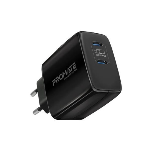 [PRO-CH-POWERPORT-65.UK-BK-BLACKFRIDAY] Promate 65W Super Speed GaNFast® Charging Adapter with Dual USB Ports (PowerPort-65)