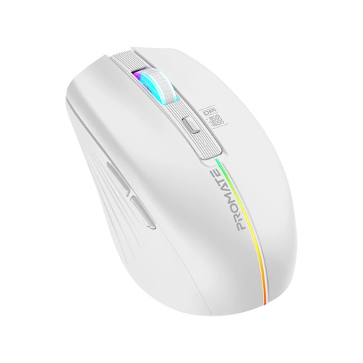 [PRO-MU-KITT.WHITE] Promate 2.4GHz Wireless Ergonomic Optical Mouse with LED Rainbow Lights Kitt.White