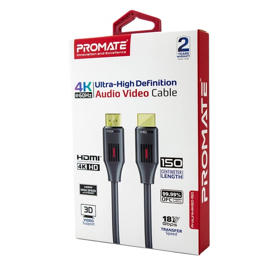 [PRO-CABLE-PROLINK4K60-150] Promate HDMI Cable 1.5meters Ultra-High Definition 4K@60Hz HDMI Audio Video Cable (PROLINK4K60-150)