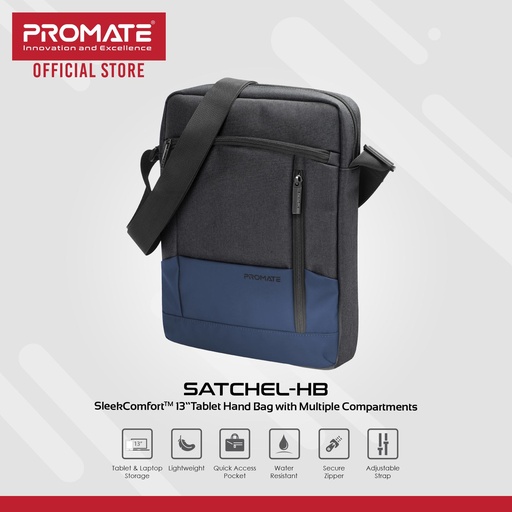 [PRO-BG-SATCHEL-HB.BLACK] Promate SleekComfort™ 13” Tablet Hand Bag  (SATCHEL-HB.BLACK)