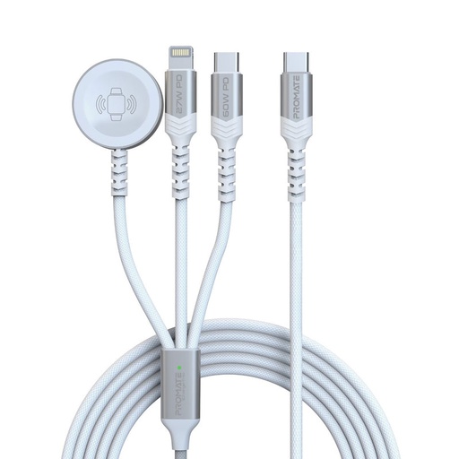 [PRO-CH-ICHARGE-TRIO.WHITE] Promate 5-in-1 Multi-Connector Cable for Charging & Data Transfer with Apple Watch Charger ICHARGE-TRIO.WHITE